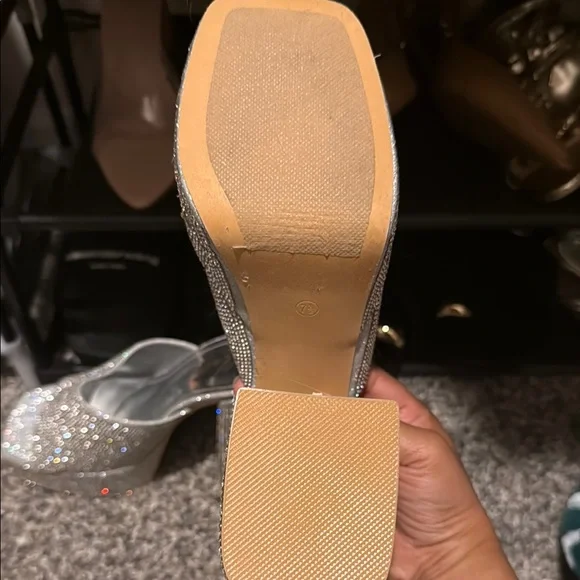 AKIRA Silver Rhinestone Platform Heels - Picture 2 of 3